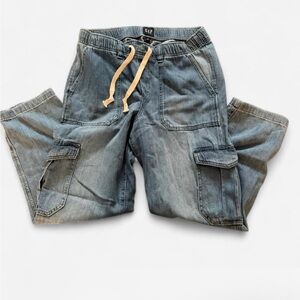 GAP Women’s Medium Denim Cargo Pants Jeans Pull On Drawstring Comfy